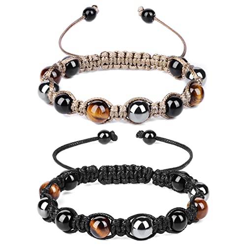 Vinswet Triple Protection Bracelet,Genuine Tigers Eye Black Obsidian and Hematite ...