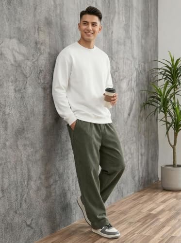 Image of Zombom Men's Comfortable Baggy Corduroy Pants | Relaxed Fit Stretch Waist Trousers for Everyday Wear | Casual Trouser for Man