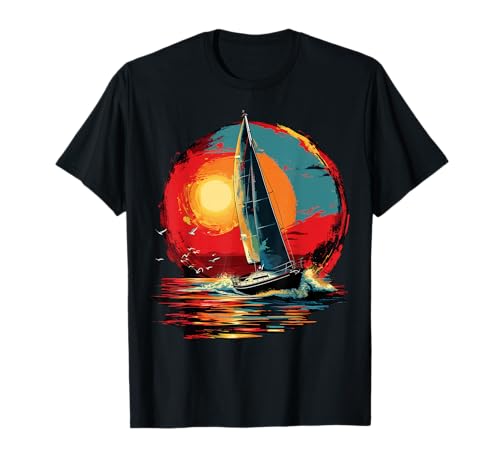 Colorato dipinto Barca a vela sulla vela artistica Maglietta