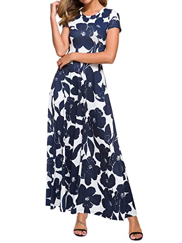 Zaberry Maxi Sundresses For Women Short Sleeve Summer Floral Dresses Navy Blue Xl #TOP3