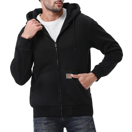 Men's Loose Fit Heavyweight Full Zip Fleece-Lined Hoodie Sweatshir3
