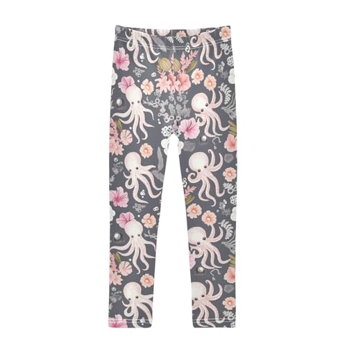 Wusikd Octopus Flowers Girls' Leggings Toddler Doodles Pink Kids Yoga Pants Dance Active Tights 4T