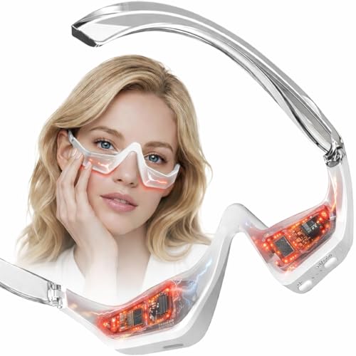 Under Eye Red Light Beauty Glasses, 650nm LED Eye Mask with Gentle Microcurrent Massage, Lightweight Eye Care Device for Reducing the Appearance of Puffiness, Dark Circles & Fine Lines