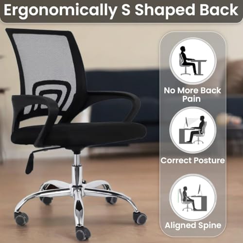 Image of Office Arm Chair with Frame, Mesh Back, Nylon Base, and Adjustable Handle, Cushion Fabric (900 Chair-Black)