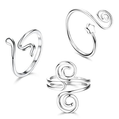 Florideco 3Pcs S925 Sterling Silver Toe Rings for Women Open Toe Rings Comfort-Fit Adjustable Toe Rings Celtic Knot Turquoise Finger Foot Jewelry Set