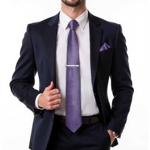 Image of DiBanGu Plaid Ties for Men Silk Checkered Necktie and Pocket Square Cufflinks Tie Clip Set with Gift Box for Wedding Business