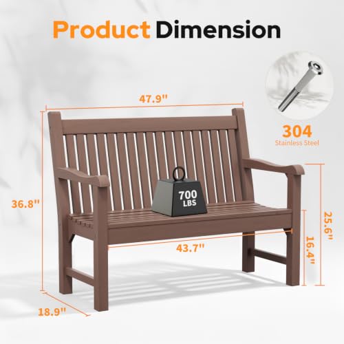 Image of Psilvam 2-Person Outdoor Bench with 700 Lbs Weight Capacity, Brown