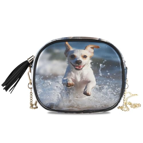 ALAZA Women's Puppy Run at The Beach PU Leather Crossbody Bag Shoulder Purse with Tassel