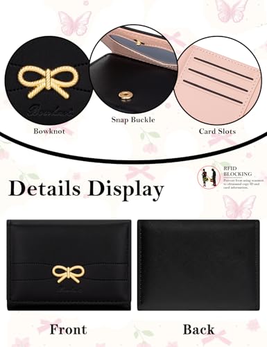 Image of BIAOTIE Coquette Bow Wallet for Women, Small Slim Trifold Womens Wallet with Key chain Cute Aesthetic Card Holder ID Window for Girl (Black)