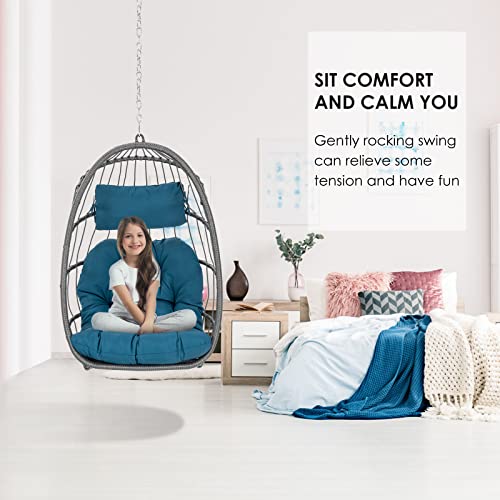 Brafab Egg Swing Chair Without Stand Outdoor Indoor, Foldable Swing Chair Hanging Egg Chairs, Aluminum Frame And Uv Resistant Cushion Hammock Chair Swing Chair For Bedroom Patio Porch (Without Stand) #TOP1