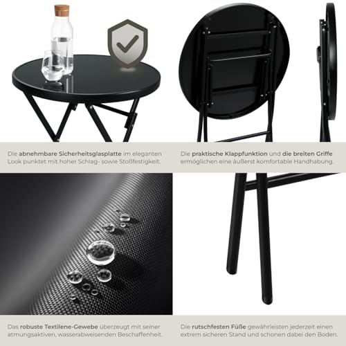 tectake® Bistroset, Tisch und 2 x Stuhl, Kleiner runder Esstisch, Klapptisch und Klappstühle Set… – Ansicht 4