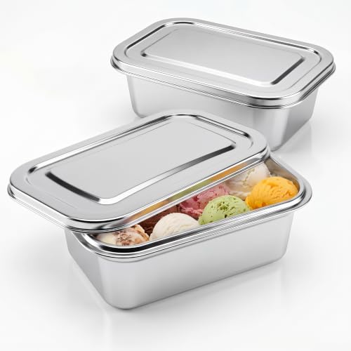 Stainless Steel Ice Cream Freezer Container 2 Quart (1.8 Liter) | Reusable Ice Cream Tub Containers for Homemade Ice Cream, Sorbet, Frozen Yogurt or Gelato, Secure Fitting Lid, Freezer Safe