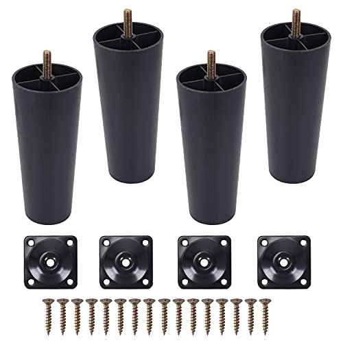 Roudaru 4 patas de sofá de plástico de 15 cm, patas de repuesto para muebles con placas de montaje de pierna/tornillos para sofá, muebles, mesa y armario (altura de la pata: 15 cm) Cover