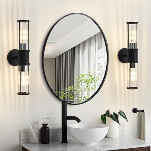 Image of Black Wall Sconce Bathroom Vanity Light Fixtures for Mirror, Modern Wall Light with Glass Rod Shade for Bathroom, Bedroom, Hallway, Living Room - Bulb Not Included