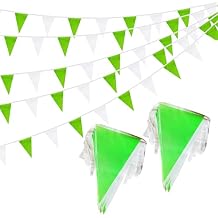 100 Ft Green White String Flags Pennant Banner,Hanging Bunting Flags Blank Banners for Grand Opening,Birthday Party,60 Pack