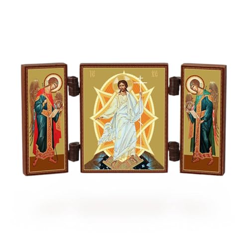 NKlaus - Auferstehung Jesus Christus - christliche Ikone Triptychon - Ostern reise Altar Holz 36152