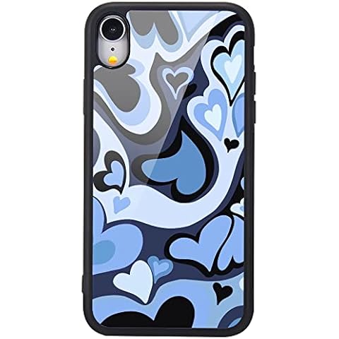 MAYCARI Aesthetic Cute Blue Heart Printed Cases for iPhone XR,Cute Slim Soft TPU Hard Back Shatter-Resistant Shockproof Anti-Fall Protective Girly Painting Art Cover Case for Girls Women Children Cover