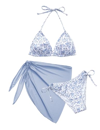 Svanco Cute Bikini Damen Set 3 Teilig mit Blumenmuster - Triangle...