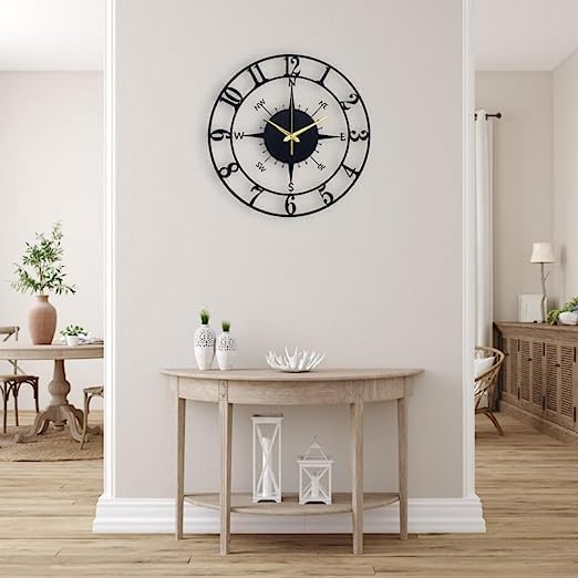 Image of Designer Metal Analog Wall Clock for Living Room | Antique Stylish Fancy Decorative Big Size Wall Watch for Bedroom, Office, Kitchen, Dining, Hall and Decor (Black(DA-141), 40CM)