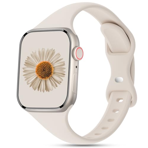 Shalila Slim Silicone Band Compatible with Apple Watch Bands 38mm 40mm 41mm 42mm 44mm 45mm 49mm, Thin Soft Sport Strap Narrow Wristbands for iWatch Series 9/8/SE/7/6/5/4/3/2/1/Ultra women men
