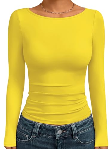 Trendy Queen Damen-Tops mit U-Boot-Ausschnitt, langärmelig, leger,...