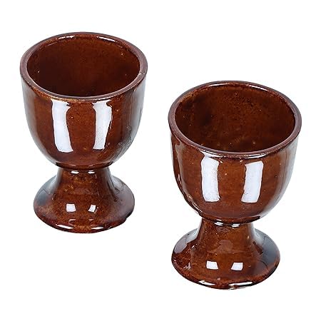 Image of Qimacplus Elevate Your Breakfast Experience Soft Boiled Egg Holder Set Stylish Ceramic Egg Cups Perfect Housewarming Gift Set of 2 (Brown)