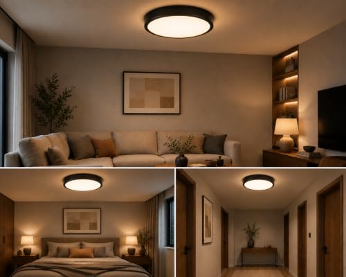 Image of AHUJA INTERNATIONAL Modern Deco Surface Ceiling Light 3W Brass Finish Aluminum Decorative Indoor Lighting Fixture for Living Room, Bedroom, Hallway, Hotel & Home Decor Warm White Pack of 1, (Black)