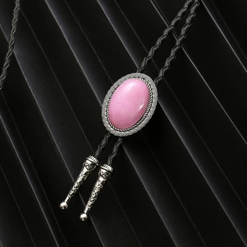 Image of AZORA Western Cowboy Bolo Tie Men Leather Necktie Leather Cord Turquoise Stone Bolo Ties for Men Women