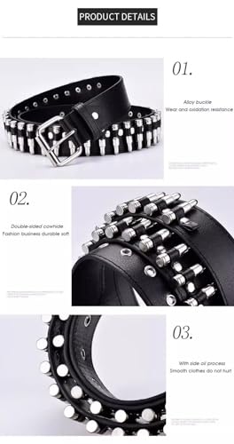 Punk Genuine Leather Belt with Bullet Accents – Edgy Style for Men and Women3
