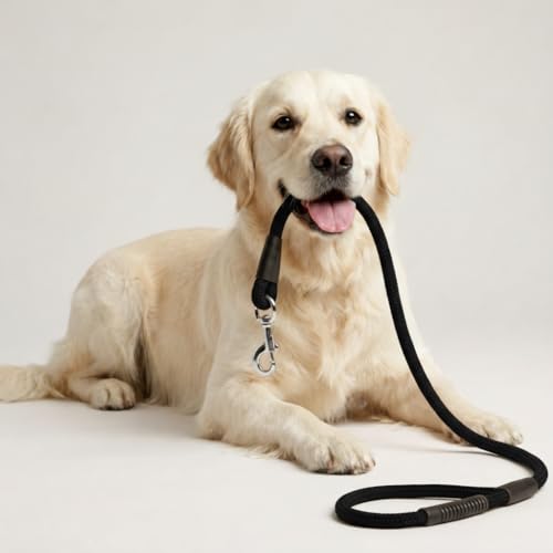 Image of Dog Leash for Large Dogs & Medium Dogs 5 Feet - Heavy Duty Nylon Rope 15mm Thick Leash with Anti Slip Rubber Handle - Tangle Free & Swivel Metal Clip (Black)