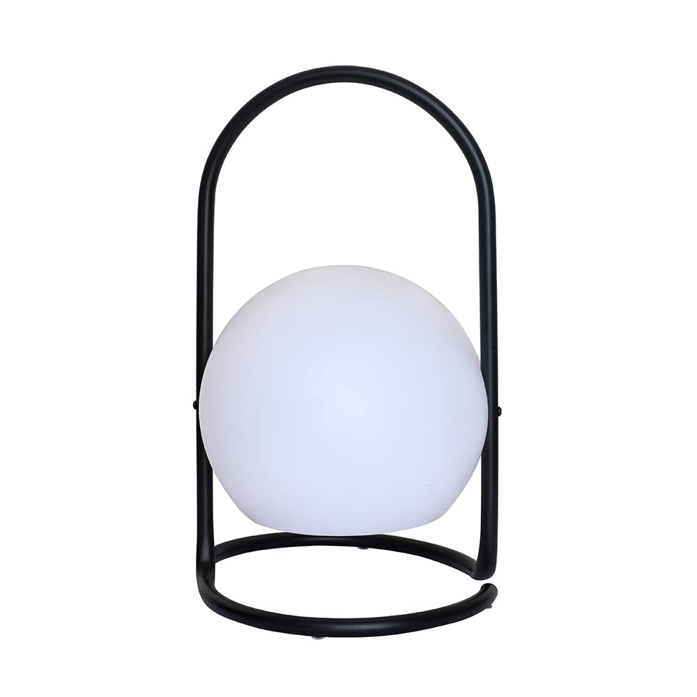 MiniSun | Contemporary Black Metal Wire Lantern Frame Table Lamp with a Rechargeable RGB LED Globe Shade | Table Lamps, Home Décor & Improvement Essential | Colour Changing