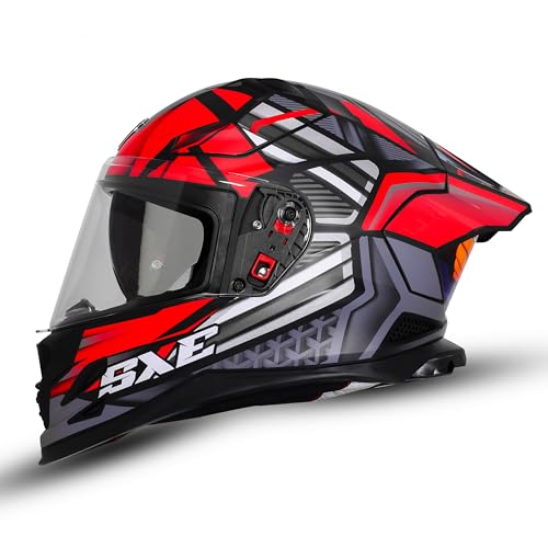 Image of Steelbird SBH-61 SXE X4 TPE ISI and Dot Certified Full Face Graphic Helmet for Men and Women with Inner Silver Sunshield (580 Medium MM, Glossy Black Red)