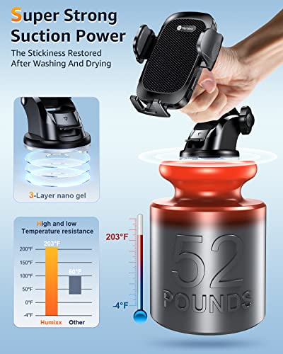 Humixx Phone Mount for Car [Military-Grade Super Suction] Universal Hands-Free Phone Holder for Dashboard Windshield Air Vent for iPhone 14 Pro Max Plus Samsung All Phones & Cars - Thumbnail 2