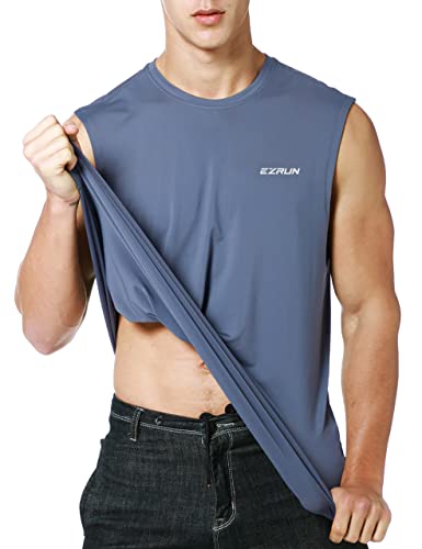 Ezrun Men's Sleeveless Shirt Quick Dry Workout Swim Shirt Gym Muscle Athletic Beach Tank Top(Grey,M) #TOP2