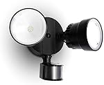 LUTEC Shrimp P6221B-PIR24 2000 Lumen 18 Watt 26 LED Motion Activated Integrated Dual-Head Floodlight Outdoor, IP54 Waterproof Exterior Security Wall Light for Patio, Garden, Yard-Black
