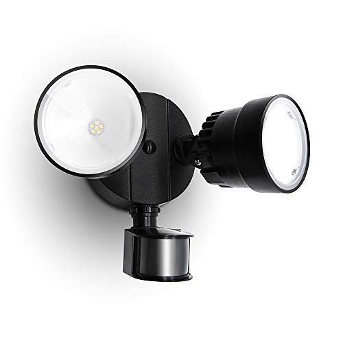 LUTEC Shrimp P6221B-PIR24 2000 Lumen 18 Watt 26 LED Motion Activated Integrated Dual-Head Floodlight Outdoor, IP54 Waterproof Exterior Security Wall Light for Patio, Garden, Yard-Black by LUTEC - Used condition - US$24.99