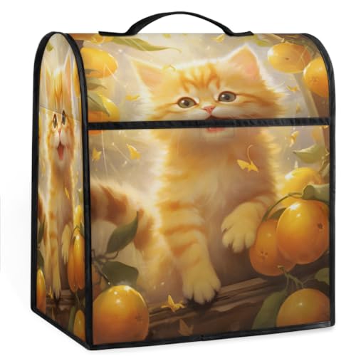 Coffee Maker Cover Cat Tangerine Pattern Kitchen Appliance Covers Small Appliance Covers Blender Cover Juicer Cover Dust Covers for Kitchen Appliances with Top Handle and Pockets,Washable,C16