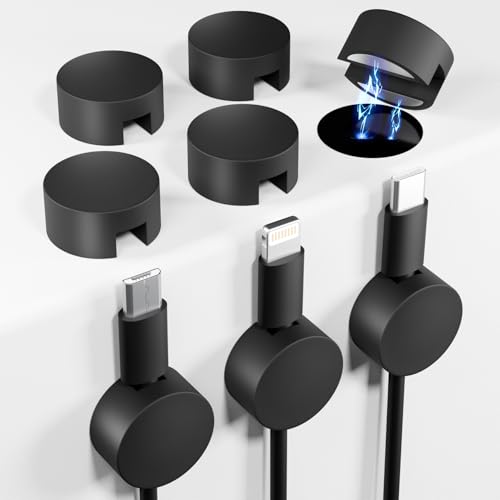 Viaky 8-Pack Magnetic Cable Clips Black, Self Adhesive Silicone Magnet Cable Organizer, Strong Cord Holder for Phone Charge, Wire Management for Nightstand, Wall, Office, Home, Car, Desk