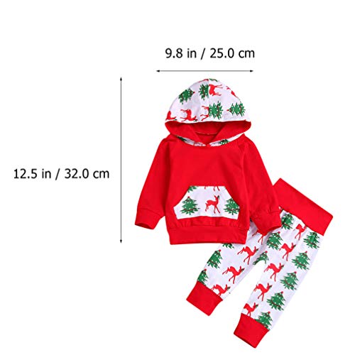 TOYANDONA 1 Set Baby Peuter Jongens Meisjes Kerst Sweatshirt Set Winter Herfst Lange Mouw Kleding Outfit Baby Hooded Tops Broek (80Cm Rood) - Afbeelding 4