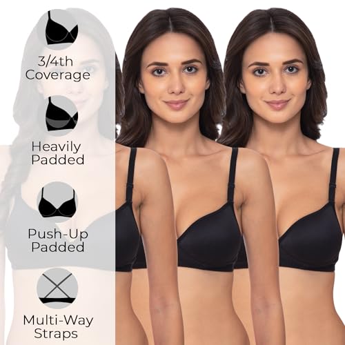 Image of Komli - Heavily Padded Push-Up Bra - Cotton Rich - Balconette - 3 /4th Coverage, Seamless, Wireless, Multiway Straps - T-Shirt Bra
