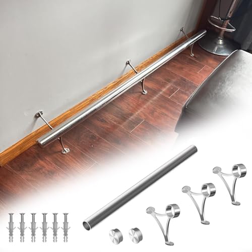 Reposapies Kit de Riel Barra Reposapiés Plata Cepillada Bar Doméstico Montaje Pared, Herrajes Acero Inoxidable Reposapiés Isla Cocina, Barra Reposapiés Mostradores Hotel(129cm/4.2ft)