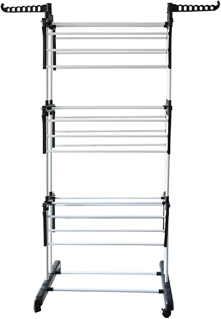 Ram® 4 Tier Deluxe Large Clothes Airer Drying Rack Heavy Duty Foldable Clothes Garment Clothes Drying Rack