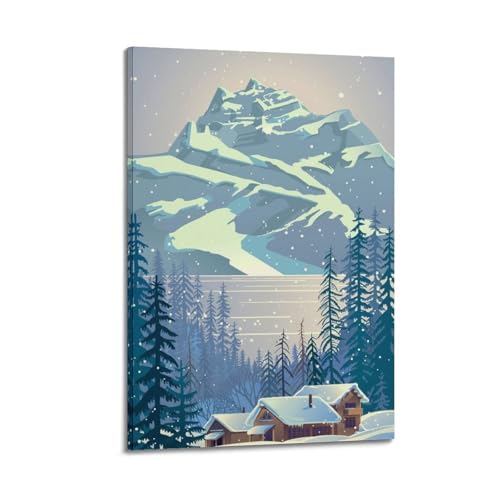 Art mural toile de qualité supérieure paysage de montagne enneigée
