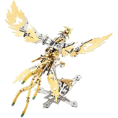 OreilleStar 3D Metal Ornithopter Puzzles for Adults Model Kits: DIY Assembly Mechanical Phoenix Stainless Steel Animal Bird Toy Building Block Birthday Gifts for Men Women (Gold Phoenix) Cover