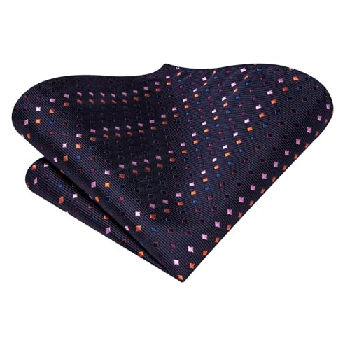Image of Hi-Tie 70 inches Ties for Men Silk Extra Long Necktie and Pocket Square Cufflinks Set Men Big and Tall Tie Business