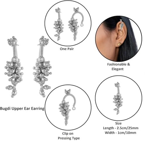 Image of VAMA FASHIONS 18K Gold Plated Anti Tarnish Half Moon Peacock Shape Traditional Maharashtrian Press on Bugadi Upper Ear Clip on Earrings For Women & Girls