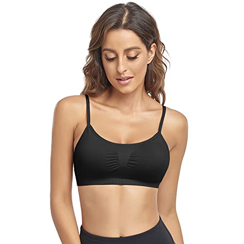 Image of Litthing Bralettes Padded for Women Cami Strap Bra Seamless Sportsbra Wireless Comfort Yoga Lightly T-Shirt Tank Tops
