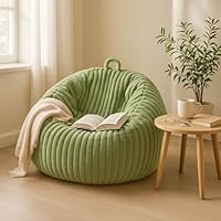 Honeydak Ribbed Rabbit Fur Stuffed Animal Storage Bean Bag Chair Cover (No Filler) Comfy Bean Bag Cover Without Filling or Home Bedroom Decor Organizing Plush Doll Textile Holder(Green,L)