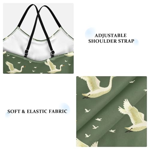 senya Girls Swimsuits One-Piece Swimwear Tie Bathing Suit Beach Summer Round Neck 9-10T Flying Swans on Green Pattern3