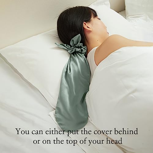 Image of LILYSILK 100% Silk Bonnet for Sleeping & Daily Usage, 2-in-1 Silk Hair Ties with Silk Scrunchies for Long and Curly Hair Elastic Adjustable for Women Ladies and Girls Avocado Green